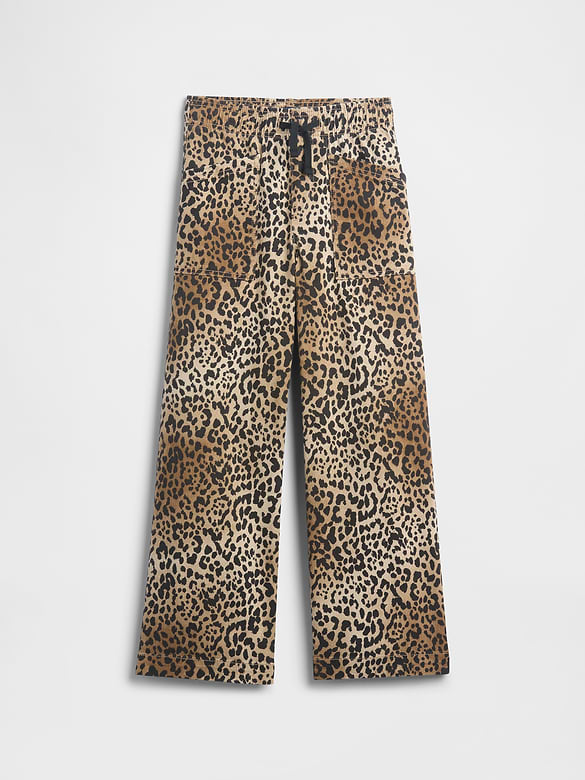 Kids High Rise Print Pull-On Wide Leg Jeans