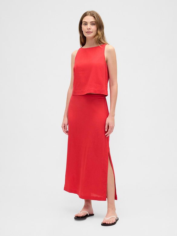 Linen-Blend Maxi Slip Skirt