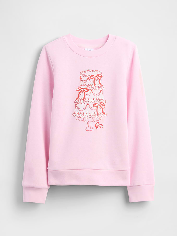 Image 1 of 3, This product is made with/contains 42% recycled polyester. Compared to virgin materials, using recycled materials helps reduce resource use and waste., Soft, comfy fleece., Long sleeves with banded cuffs., Crewneck., Assorted graphics at front., Banded hem., Note: The dye used in the crafting of this product is prone to crocking, or color transfer. Please avoid contact with light-colored fabric or upholstery., Product #835122