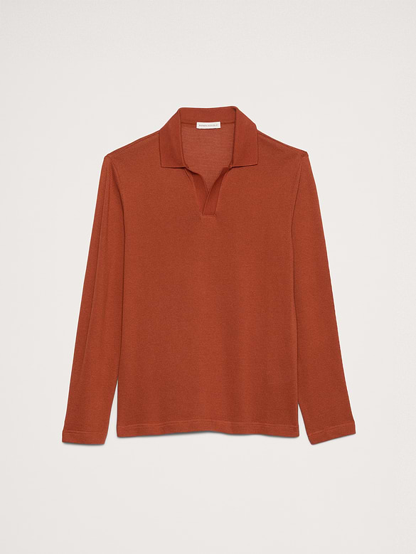 Cotton Mesh Long-Sleeve Polo