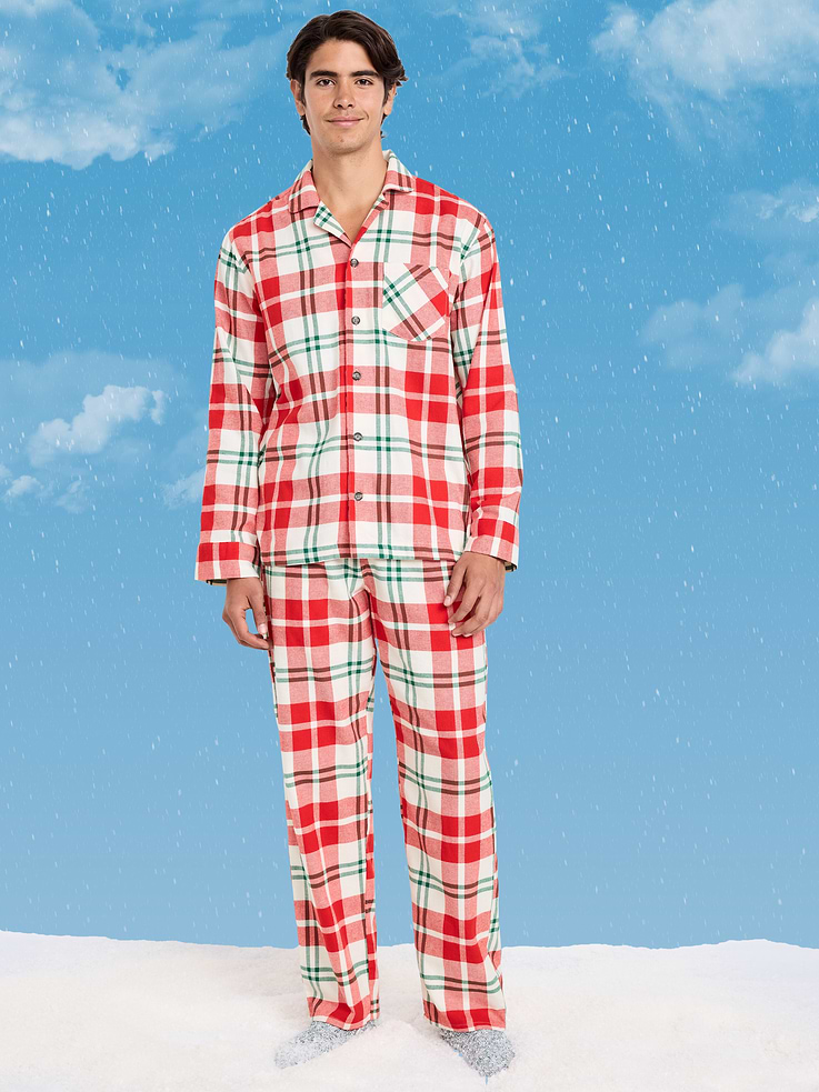 Image number 1 showing, Plaid Flannel Pajama Set for Men