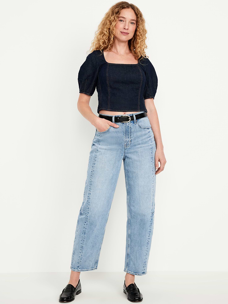 Image number 1 showing, High-Waisted Barrel Ankle Jeans
