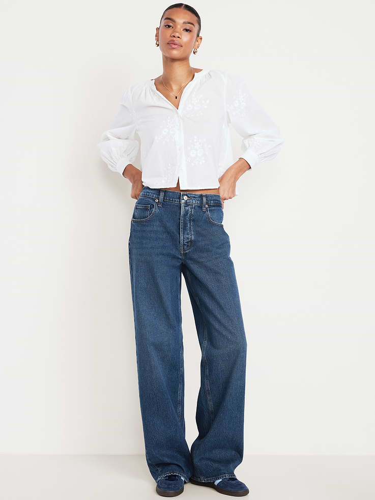 Image number 1 showing, Mid-Rise Slouchy Wide-Leg Jeans