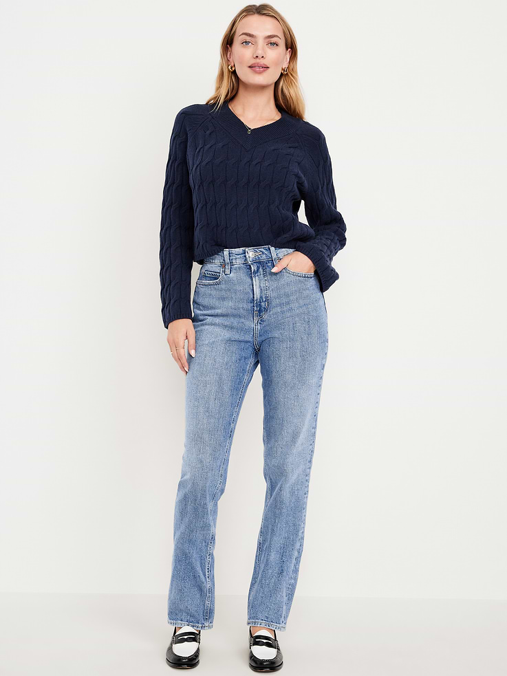 Image number 1 showing, Extra High-Waisted Straight Jeans