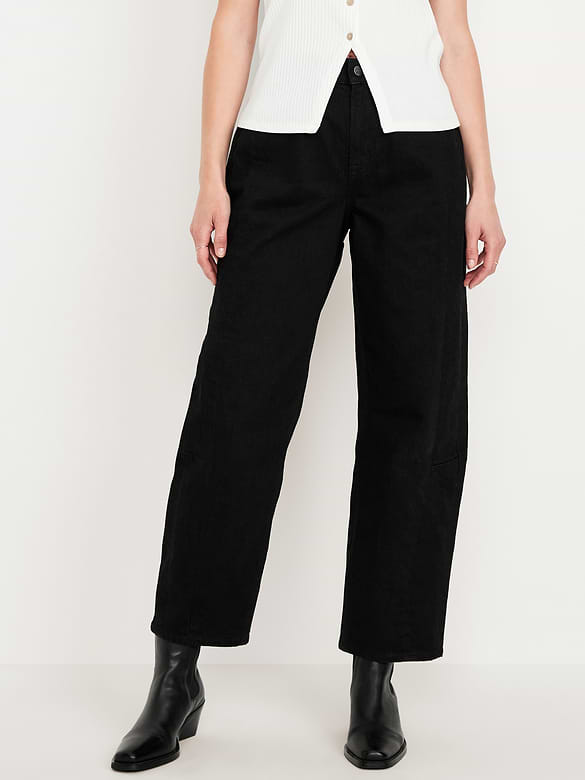 High-Waisted Baggy Barrel Ankle Jeans