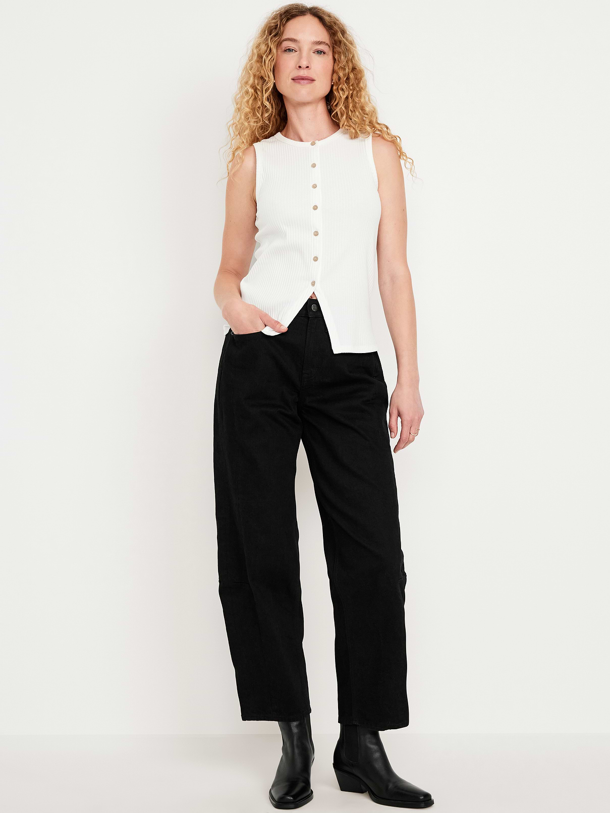 High-Waisted Baggy Barrel Ankle Jeans