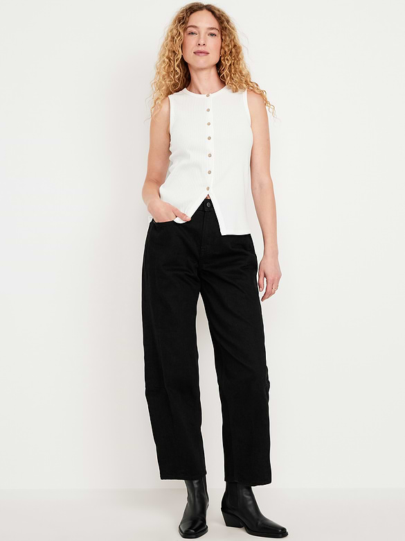 High-Waisted Baggy Barrel Ankle Jeans