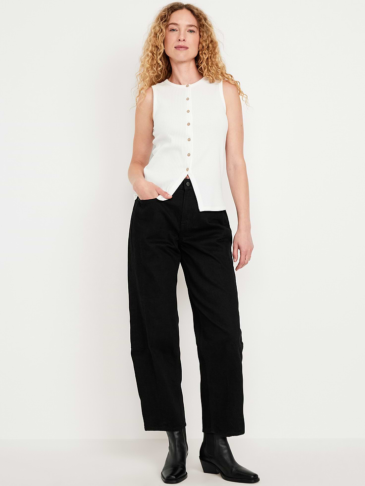 Image number 1 showing, High-Waisted Barrel Ankle Jeans