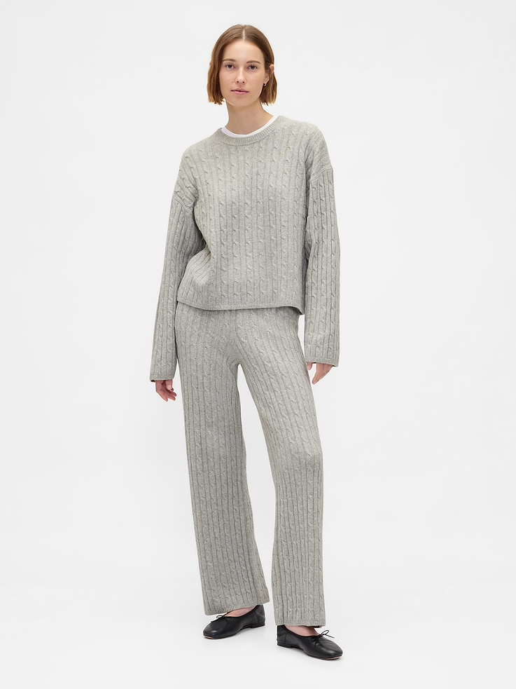 Image number 1 showing, CashSoft Cable-Knit Sweater Pants