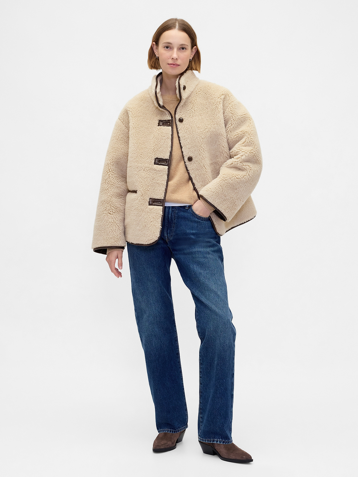 Recycled Sherpa & Vegan Leather-Trim Jacket | Gap