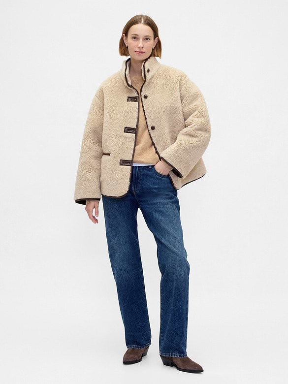 Recycled Sherpa & Vegan Leather-Trim Jacket