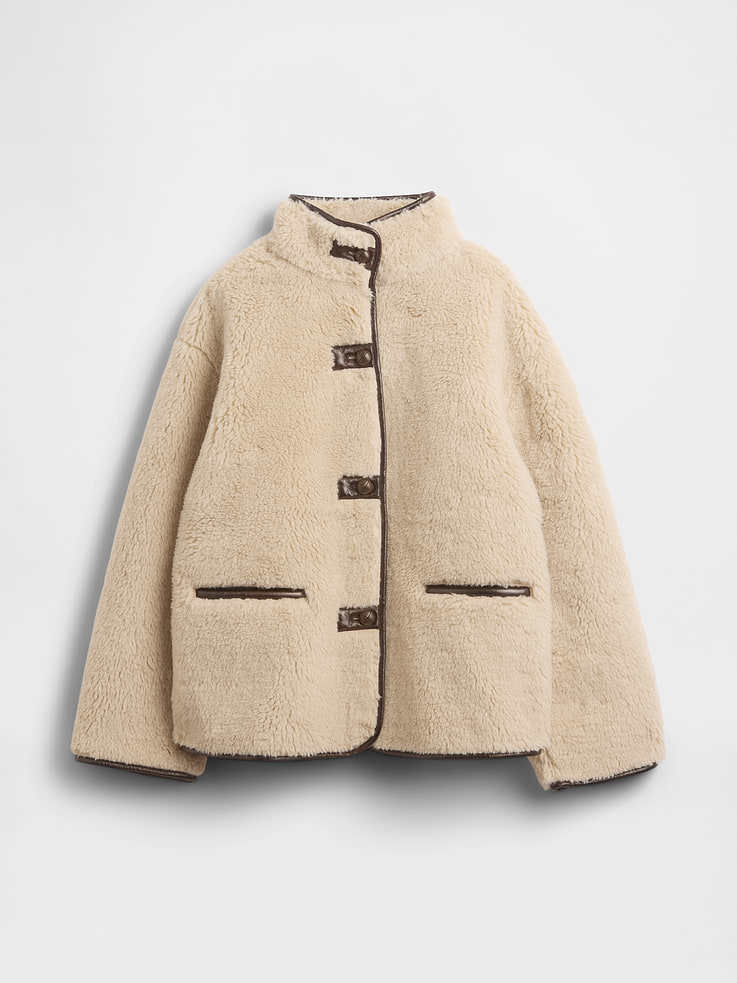 Image number 5 showing, Recycled Sherpa & Vegan Leather-Trim Jacket