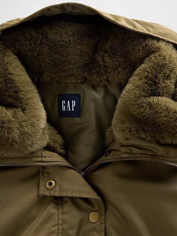 Faux Fur-Lined Hooded Utility Jacket