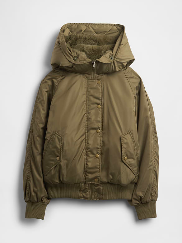 Faux Fur-Lined Hooded Utility Jacket