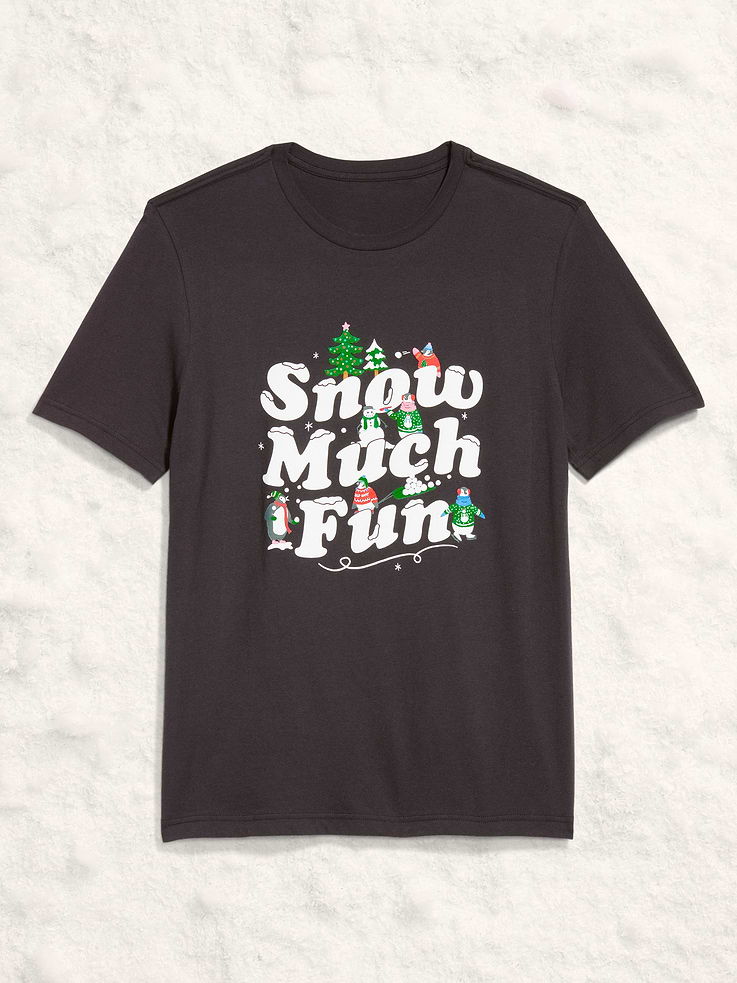 Image 1 of 2, rib-knit crew neck, short sleeves, holiday graphic varies, Product #807666