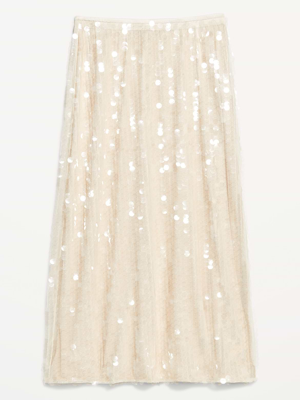 Jupe droite mi-longue à taille haute à paillettes