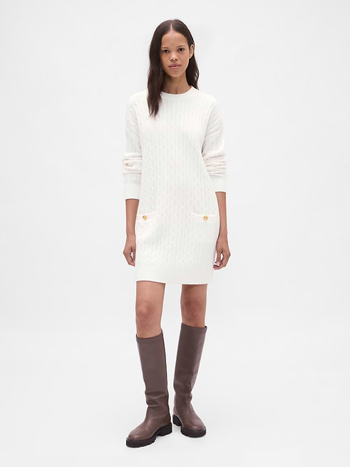 CashSoft Cable-Knit Sweater Mini Dress