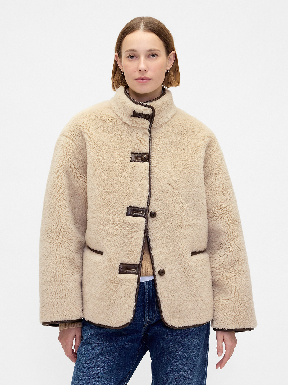 Recycled Sherpa & Vegan Leather-Trim Jacket | Gap