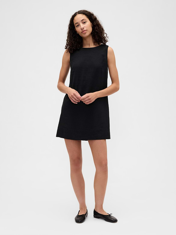Linen-Blend Apron Mini Dress
