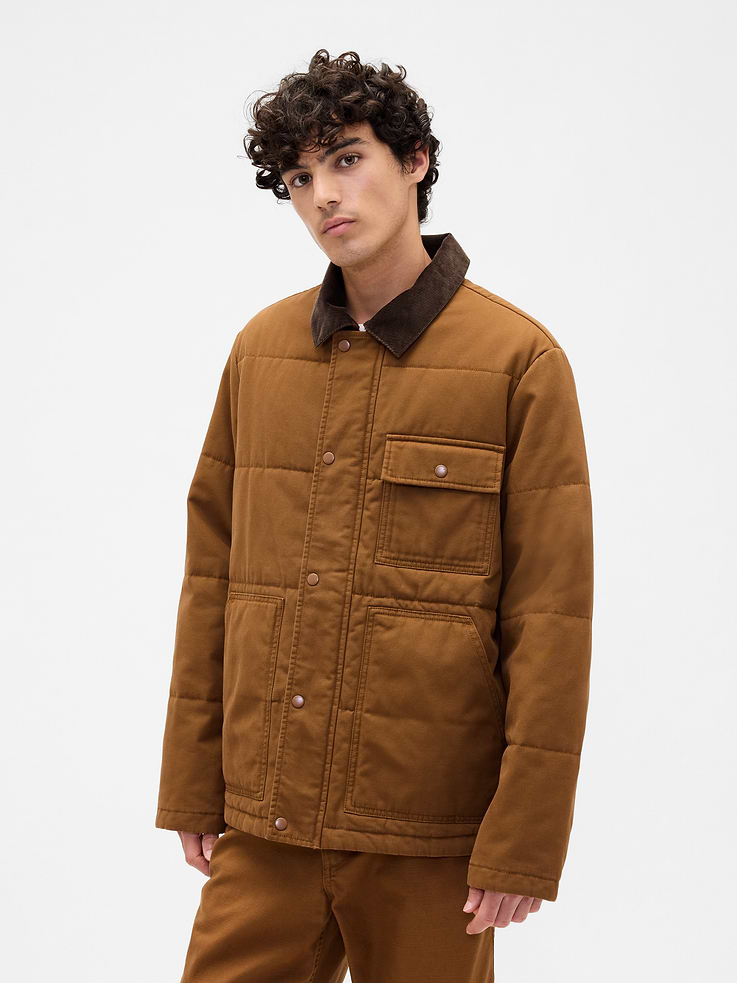 Gap Factory Men's Relaxed Quilted Canvas Utility Jacket (Rich Ginger)