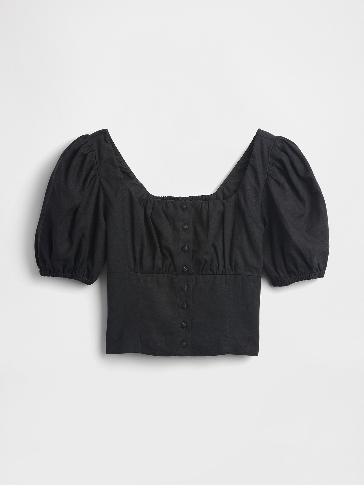 Linen-Blend Puff-Sleeve Crop Corset Top | Gap