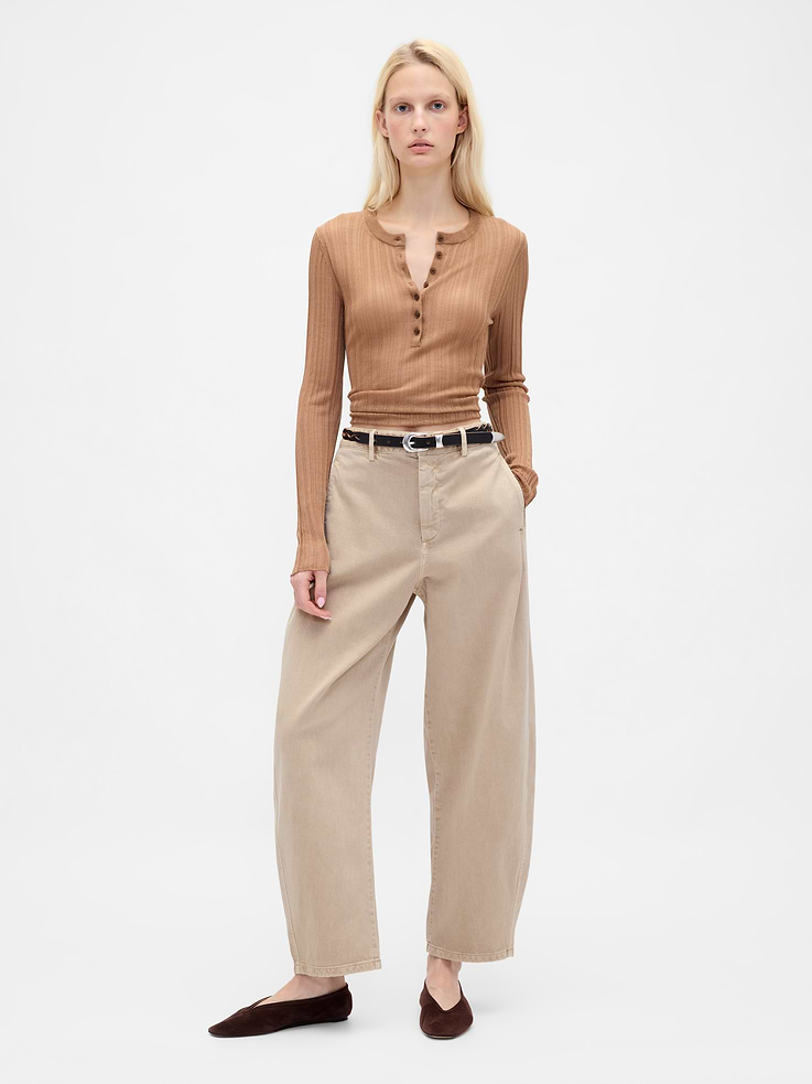 Image number 1 showing, Mid Rise Twill Barrel Pants