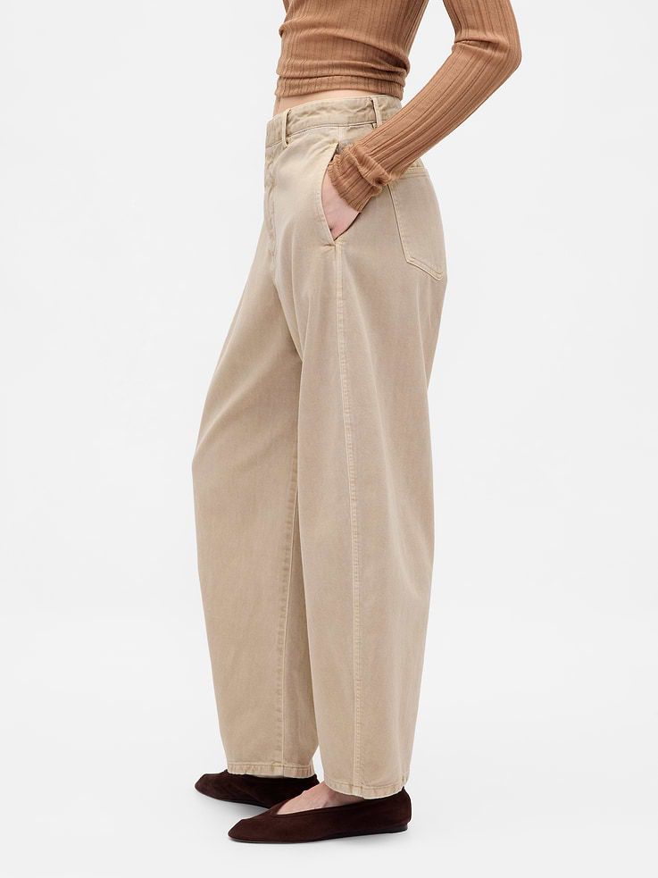 Image number 3 showing, Mid Rise Twill Barrel Pants