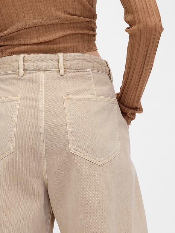Mid Rise Twill Barrel Pants