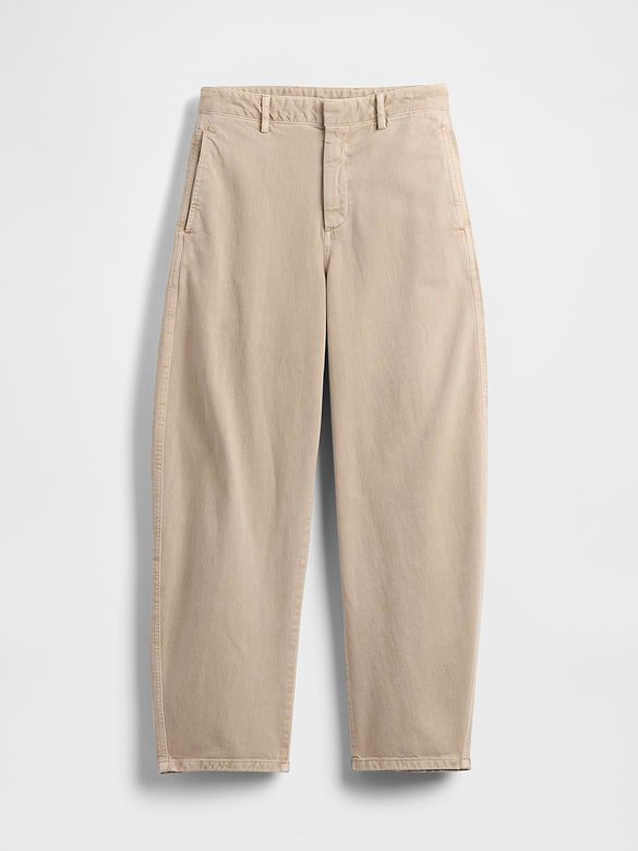 Mid Rise Twill Barrel Pants