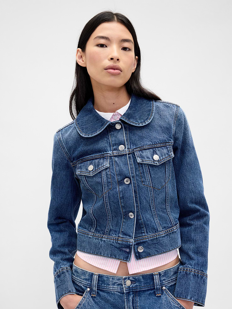 Image 2 of 2, Gap × Sandy Liang Vegan Fur Crop Denim Jacket