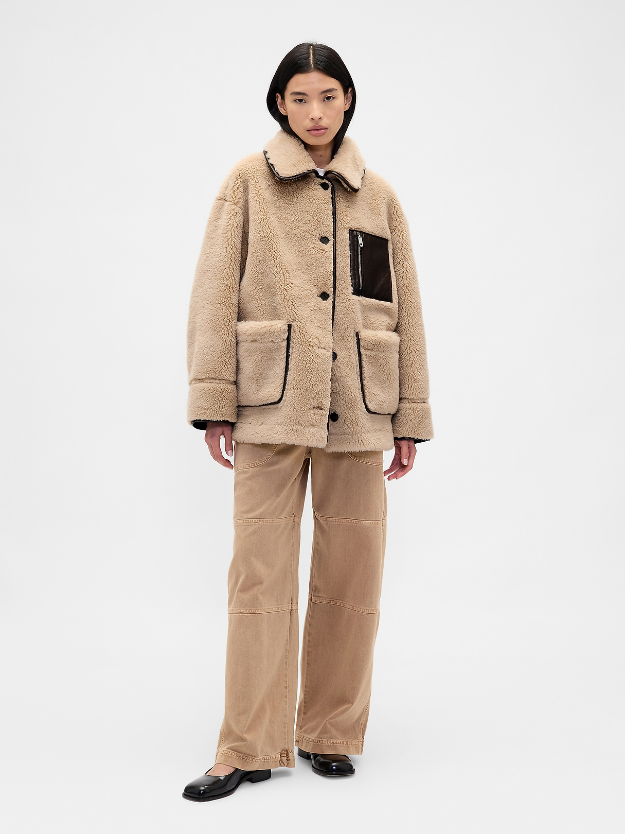 Gap × Sandy Liang Reversible Vegan Leather Sherpa Jacket | Gap