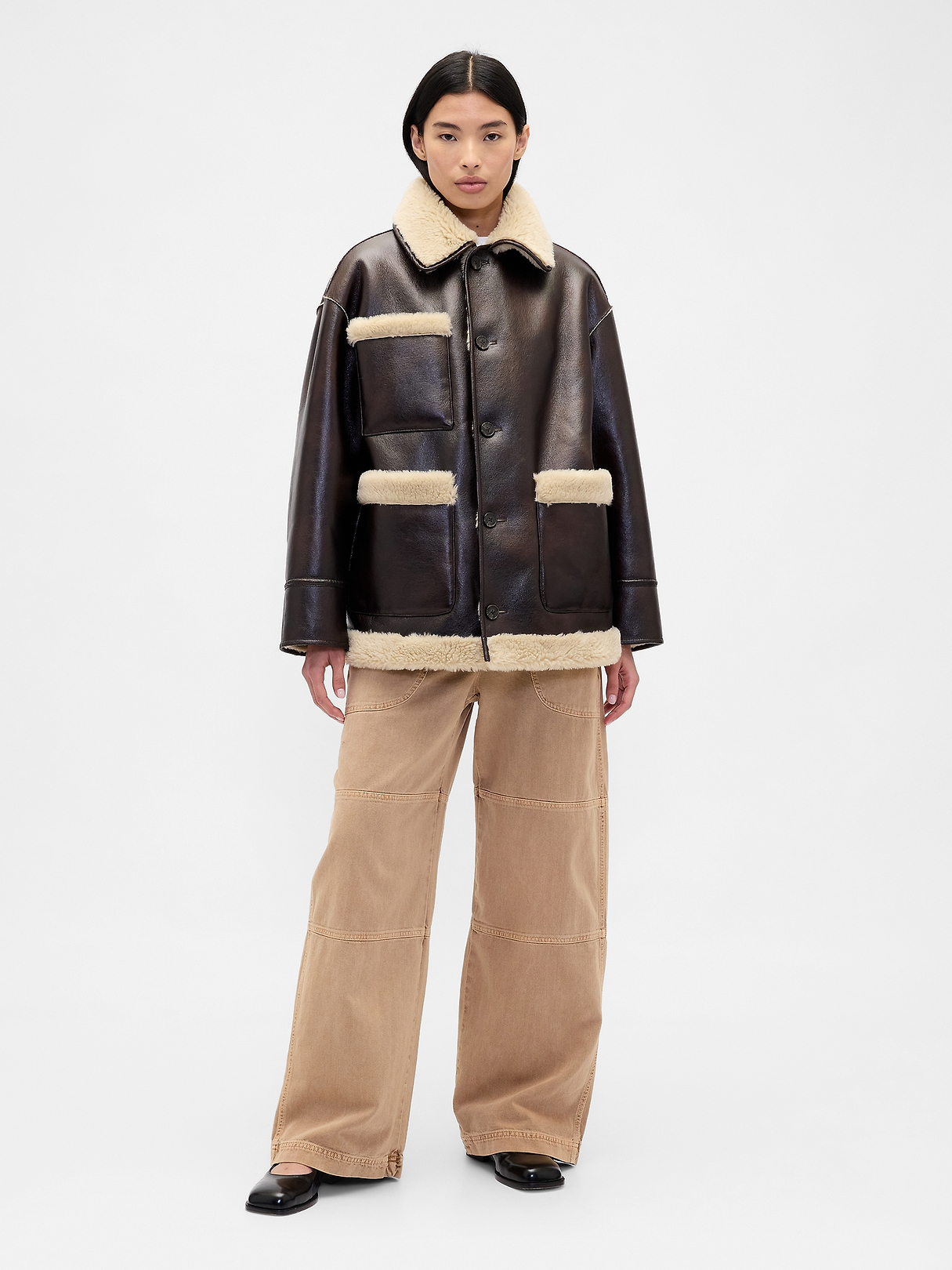 ジャケット・アウター Sandy Gap × Sandy Liang Reversible Vegan Leather Sherpa Jacket | Gap