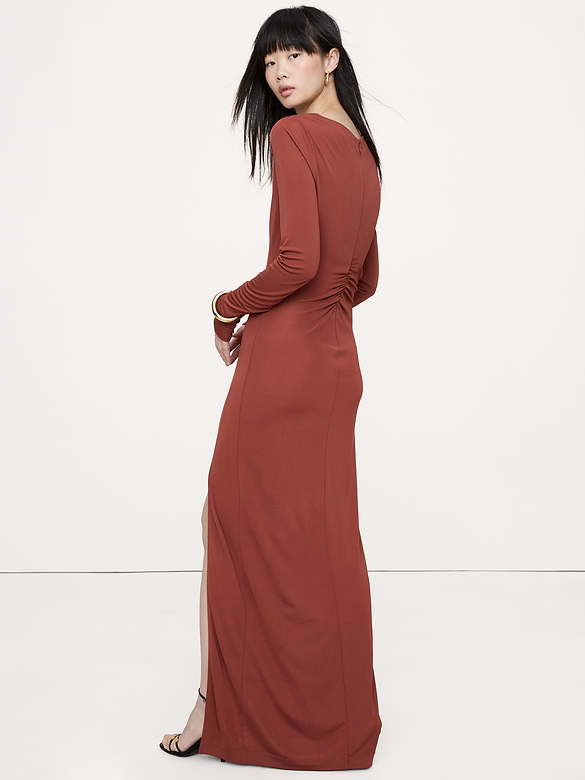 ROBE LONGUE FRONCÉE EN JERSEY MAT