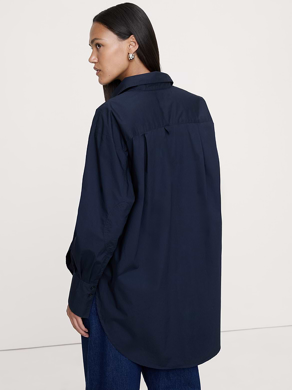 Cotton Poplin Curve-Hem Shirt