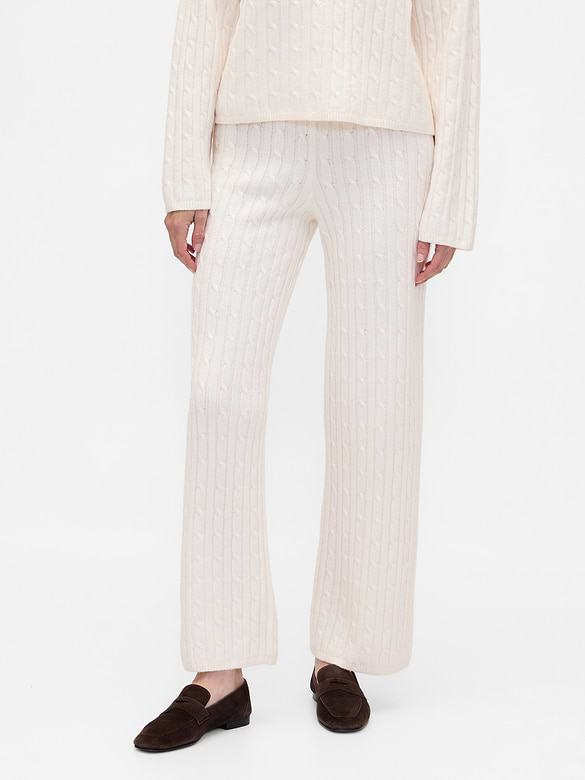 CashSoft Cable-Knit Sweater Pants