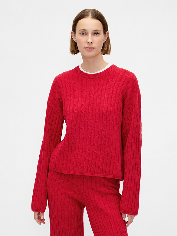 CashSoft Cable-Knit Crewneck Sweater
