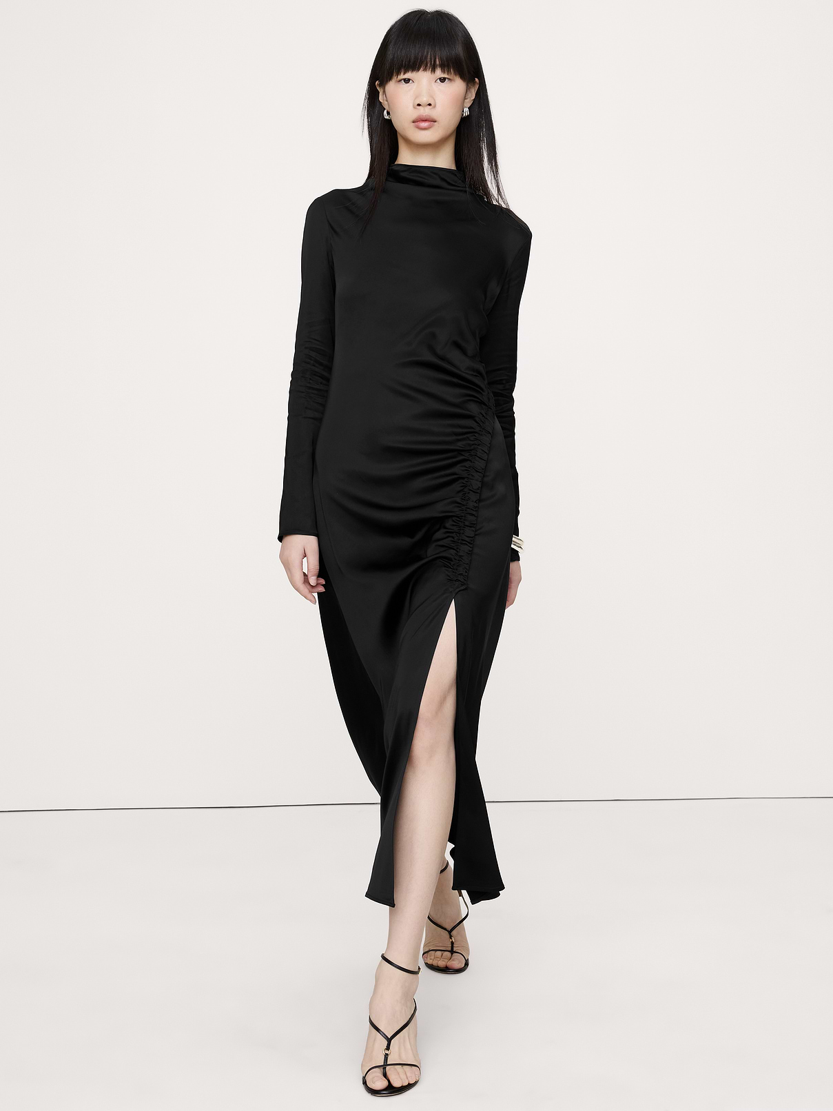 Stretch-Satin Ruched Maxi Dress