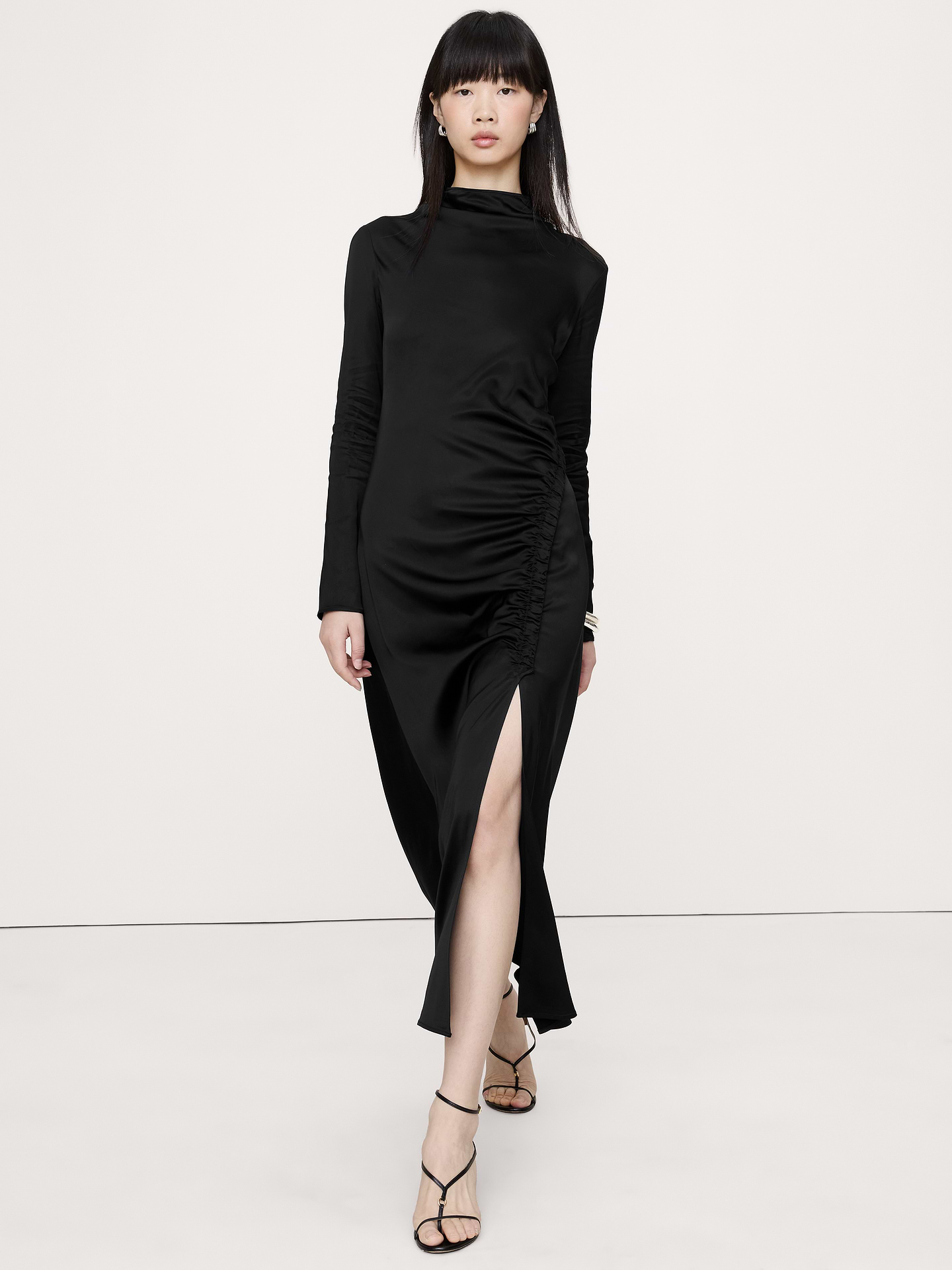 Image number 1 showing, Stretch-Satin Ruched Maxi Dress
