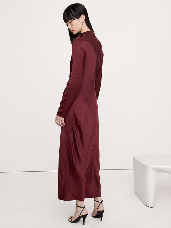 Stretch-Satin Ruched Maxi Dress