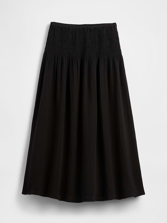 Cotton Gauze Smocked-Waist Maxi Skirt