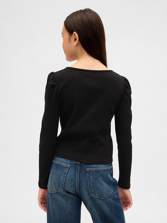 Kids Rib Puff-Sleeve Top