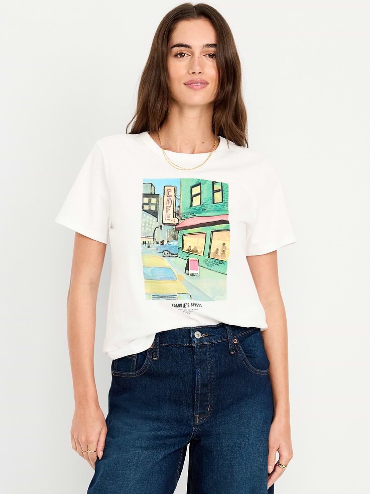 Image 1 of 9, Our EveryWear T-shirts are super-soft, with a comfortable, relaxed fit. Wear 'em with everything., rib-knit crew neck, short sleeves, seasonal graphic varies, Product #843343
