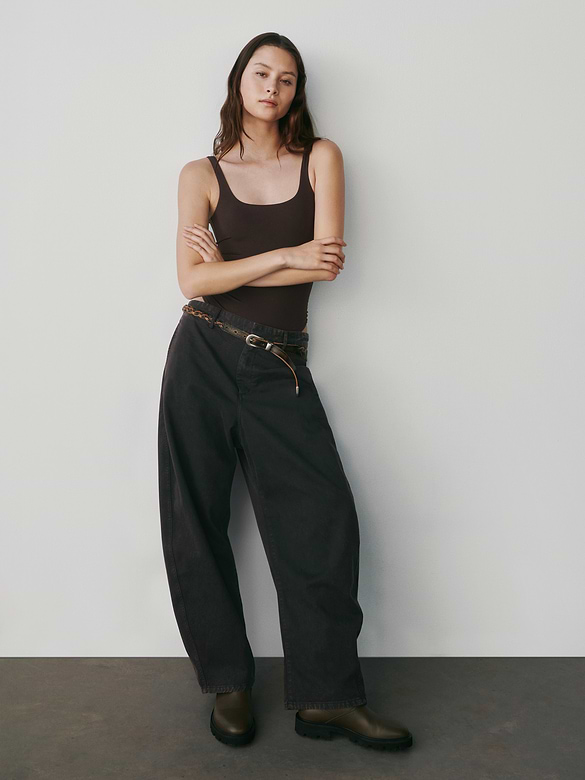 Mid Rise Twill Barrel Pants