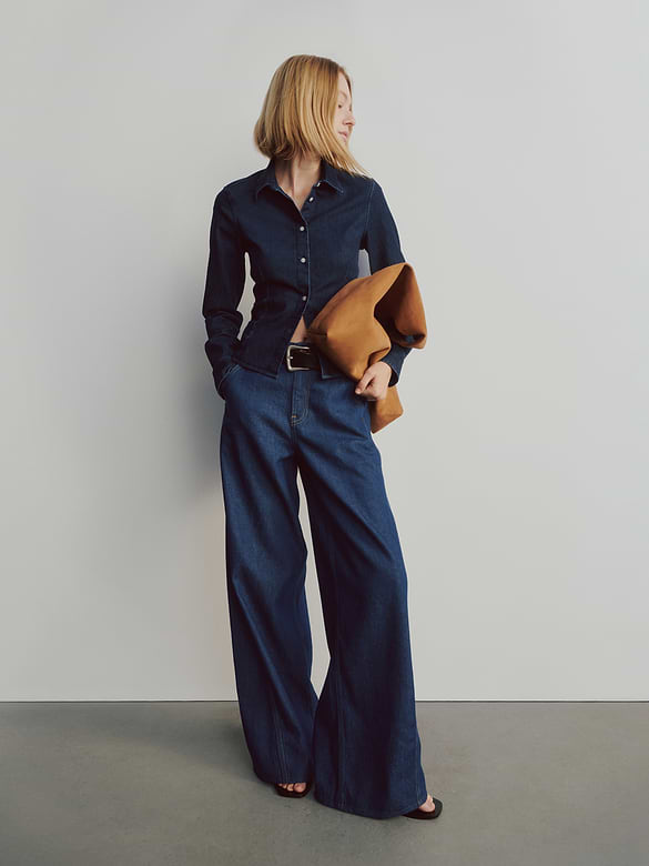 Denim Fitted Crop Shirt