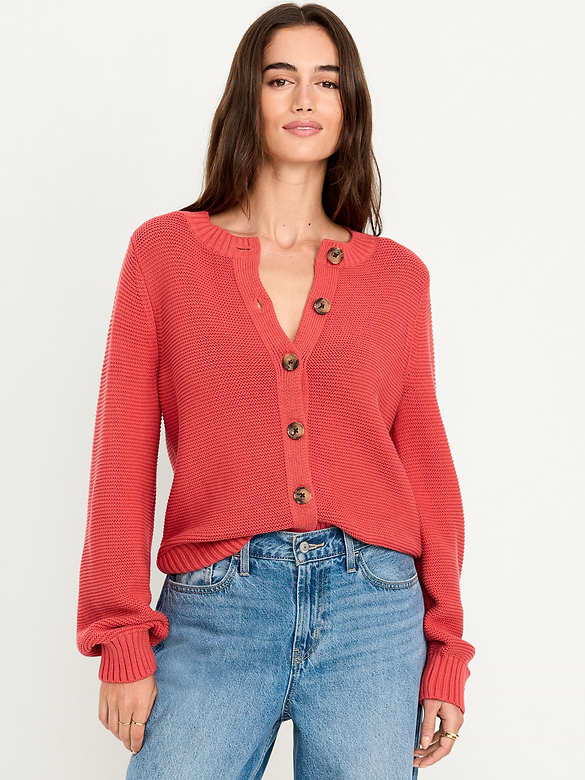 Seaside Cotton Garter-Knit Cardigan Sweater