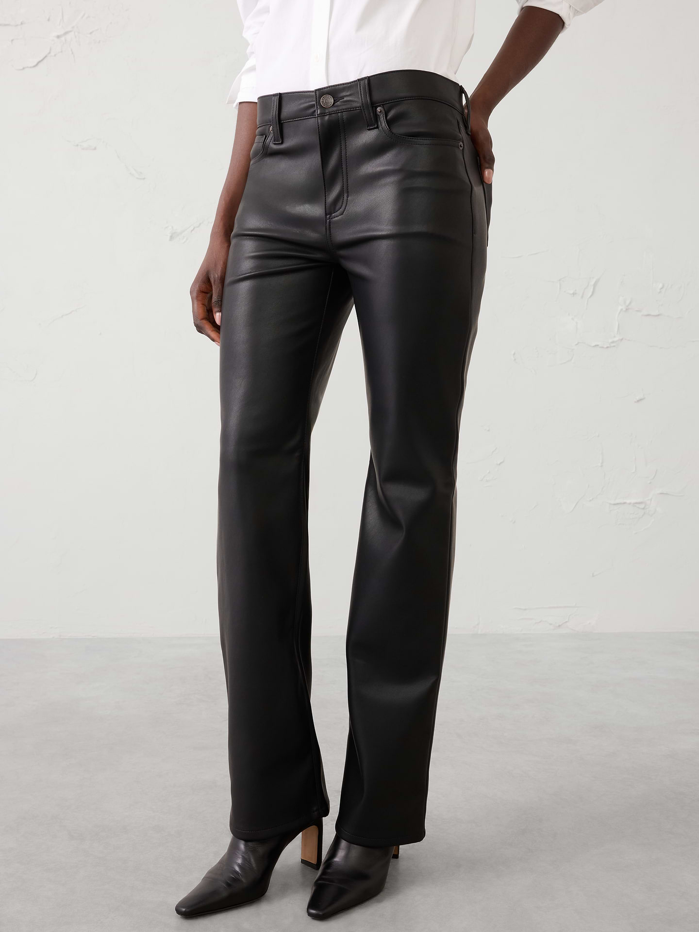 Image number 3 showing, Vegan Leather Bootcut Mid-Rise Pant