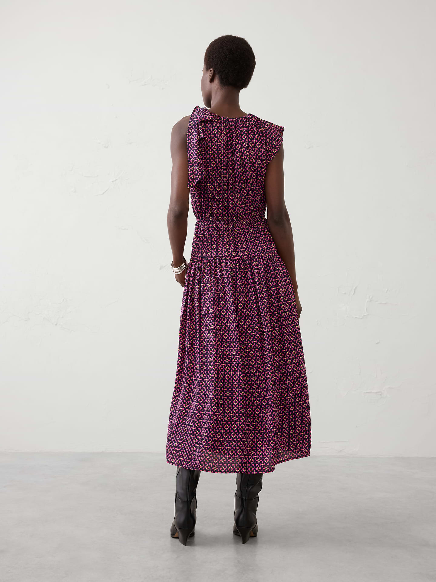 Image number 2 showing, Shirred-Neck Drop-Waist Midi Dress