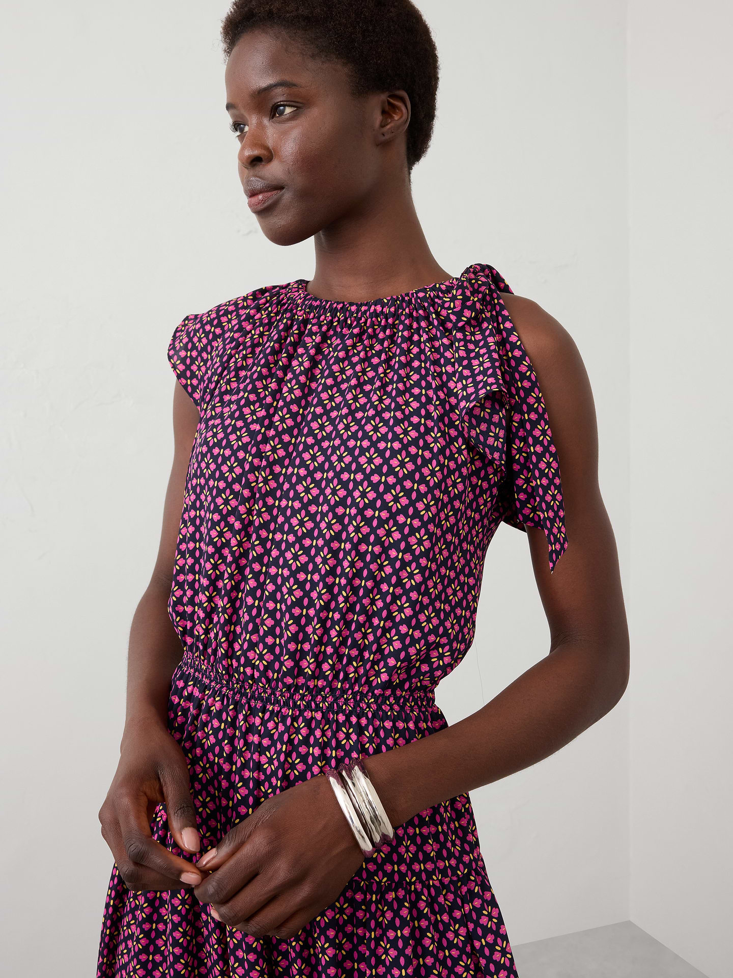 Image number 3 showing, Shirred-Neck Drop-Waist Midi Dress