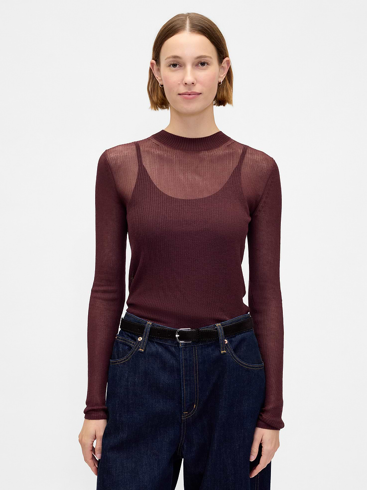 Image number 1 showing, High-Neck Sheer Sweater