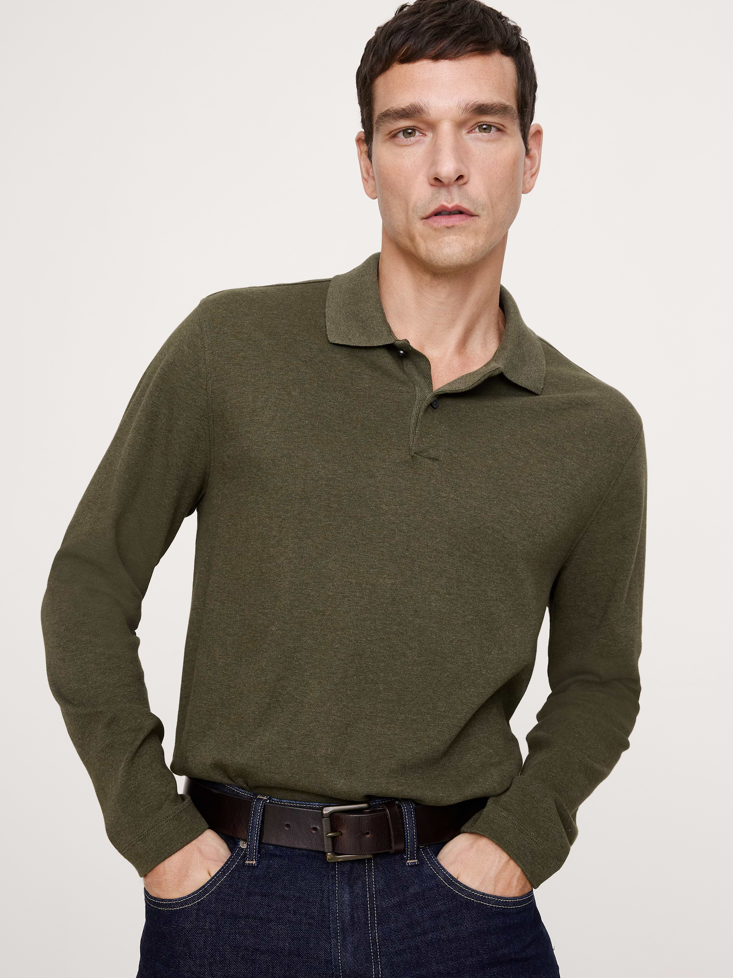 Image number 1 showing, Luxury-Touch Long-Sleeve Polo